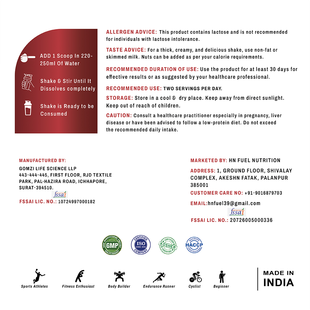 HN Fuel Whey Protein Belgian Chocolate back label