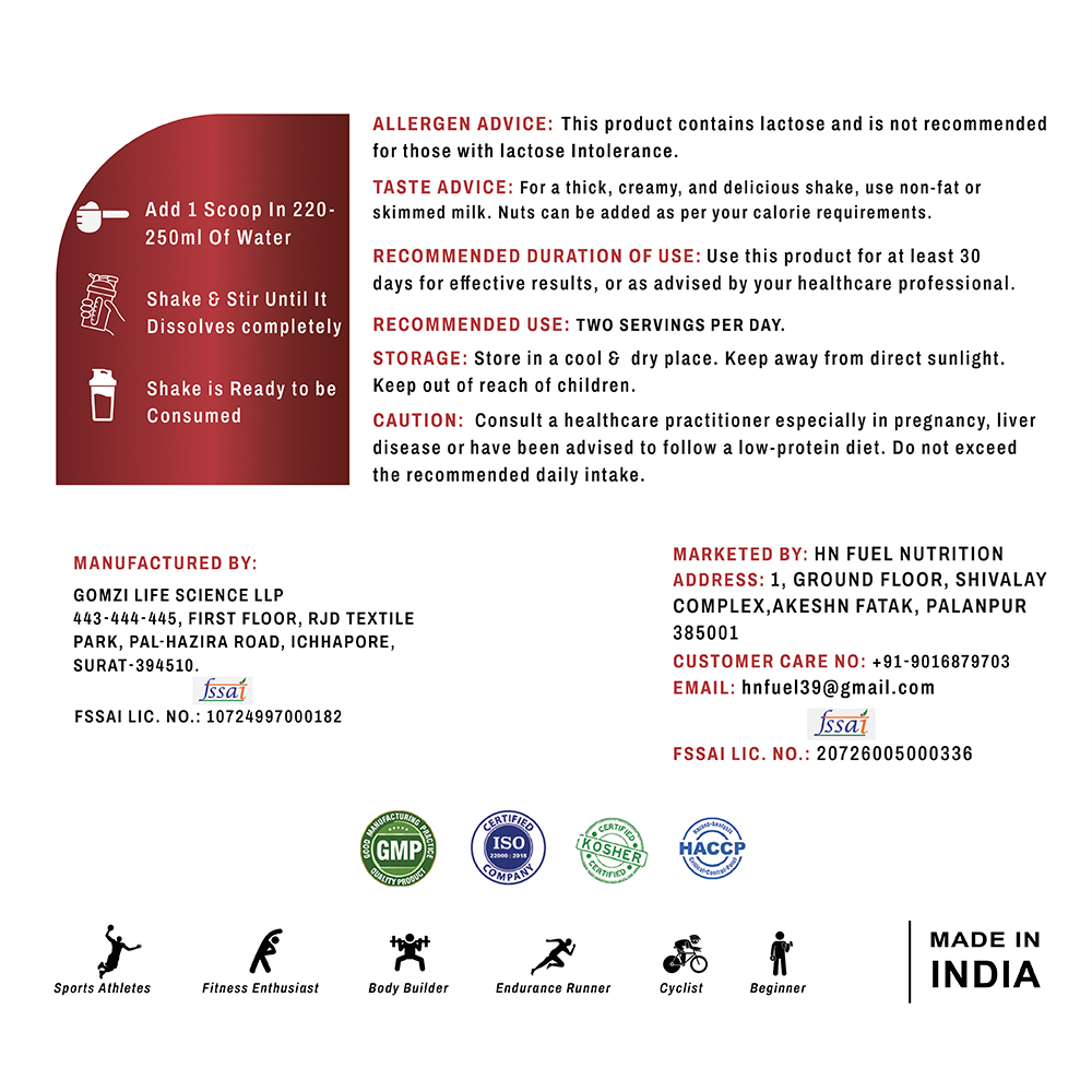 HN Fuel Whey Protein Mango back label